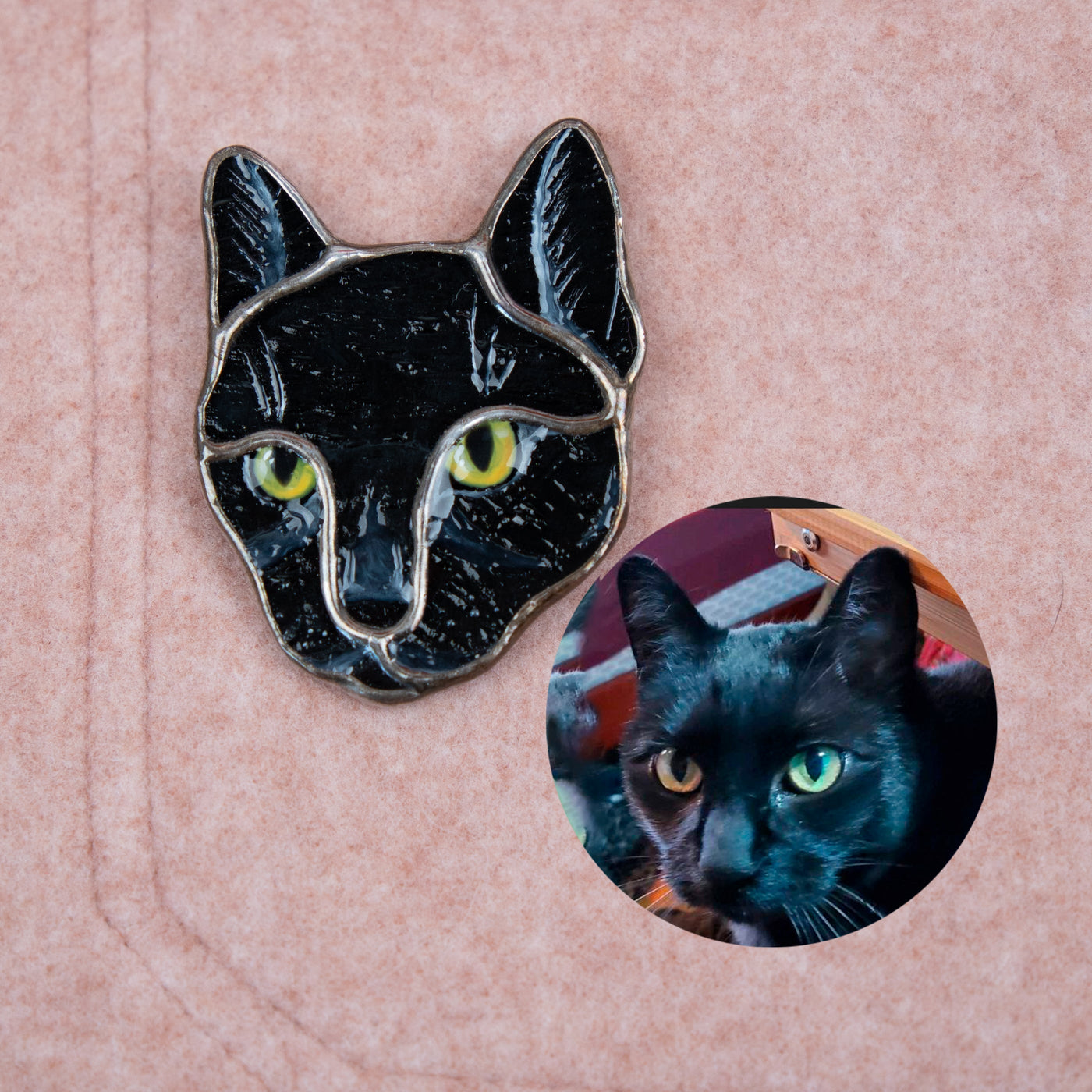 Custom stained glass black cat pin