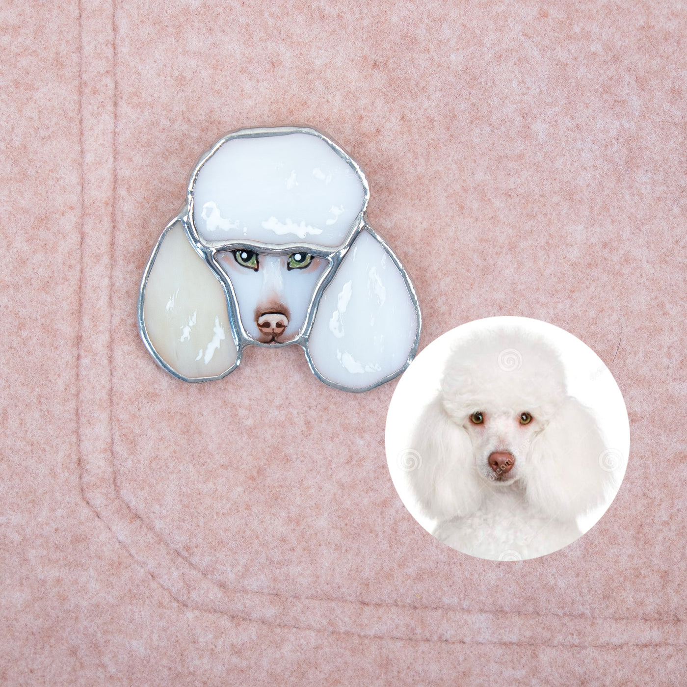 Custom stained glass dog portrait brooch
