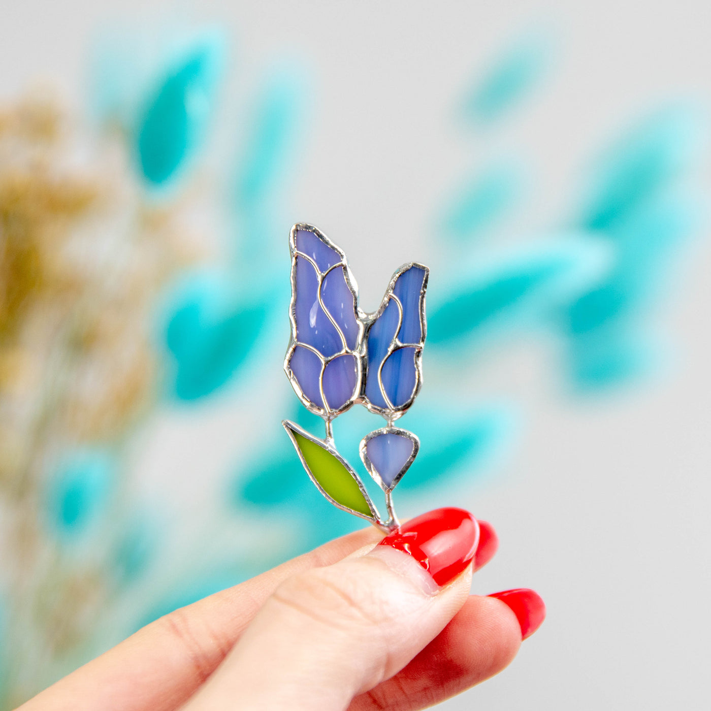 Zoomed stained glass lavender flower brooch