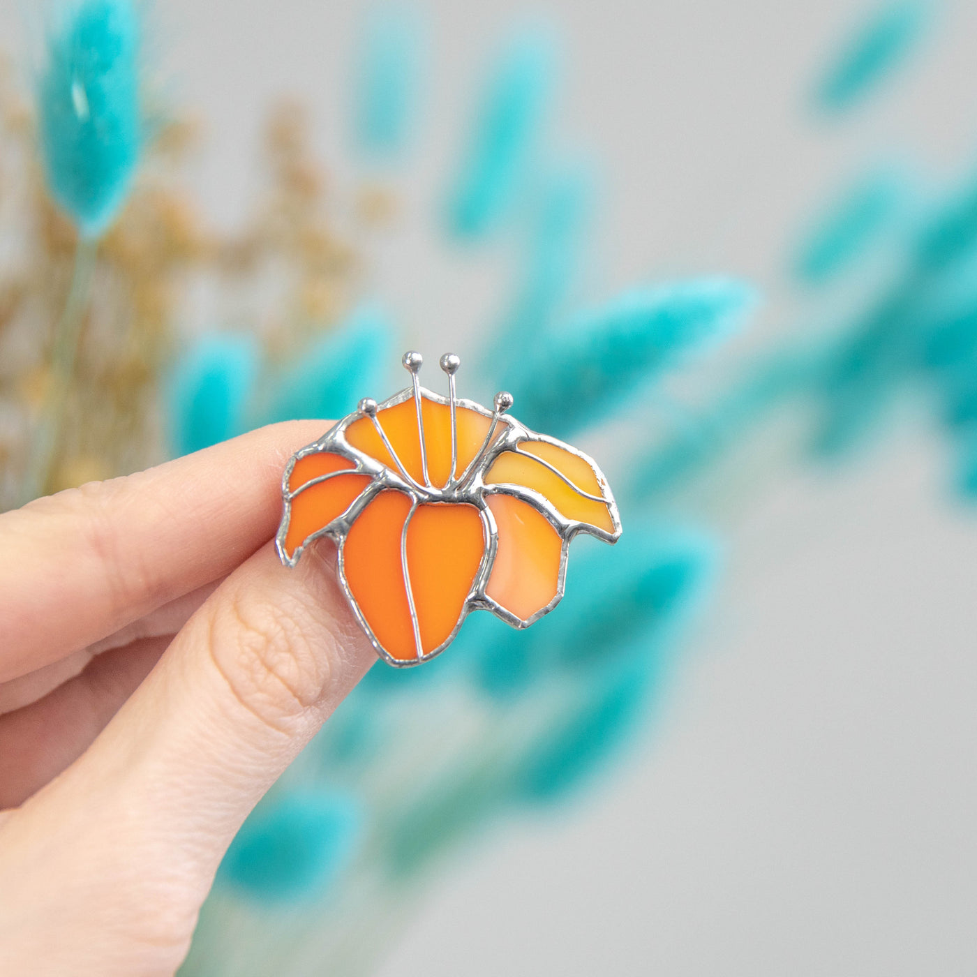 Stained glass orange lily pin 