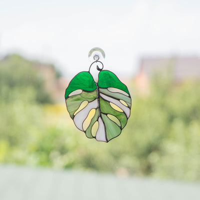 Stained glass variegated monstera leaf suncatcher