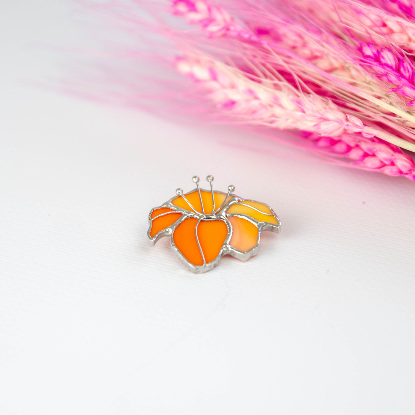Zoomed stained glass orange lily brooch