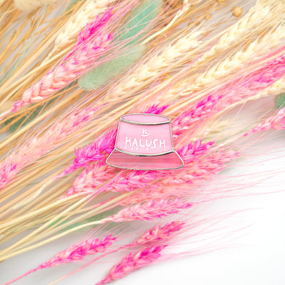 Handmade stained glass pink hat with kalush signature pin