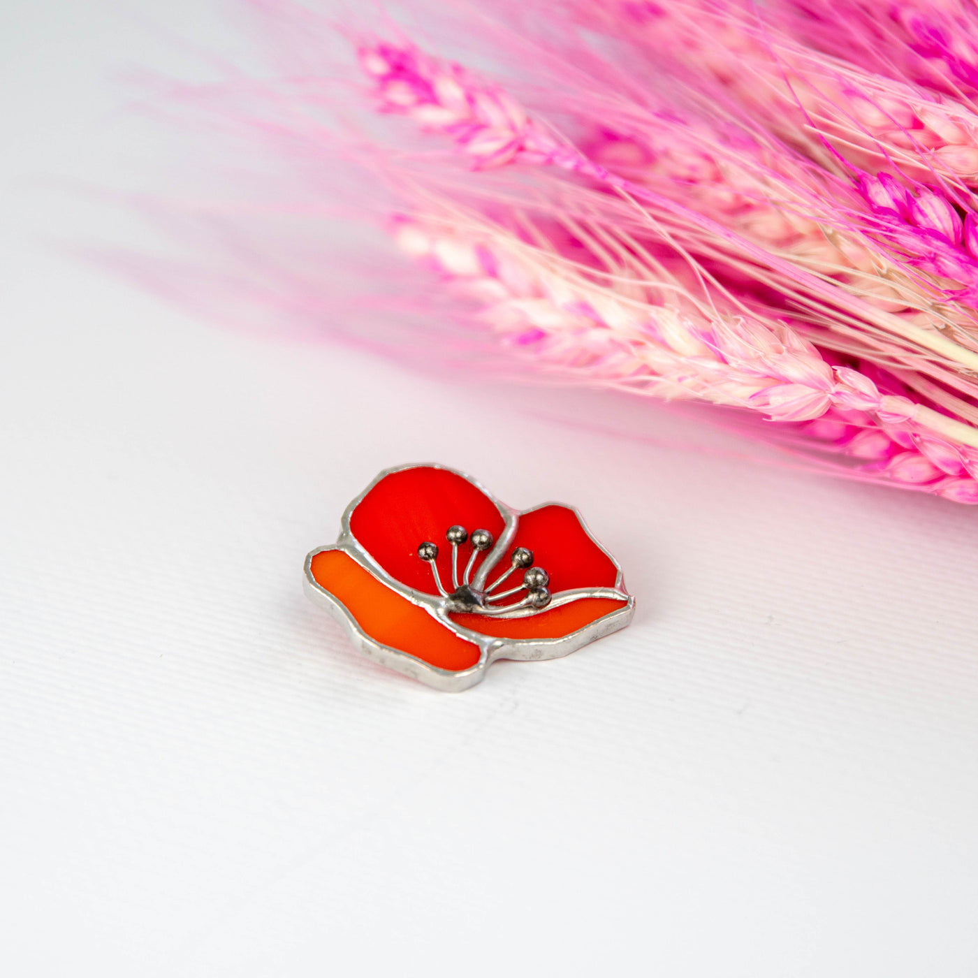 Poppy pin of stained glass