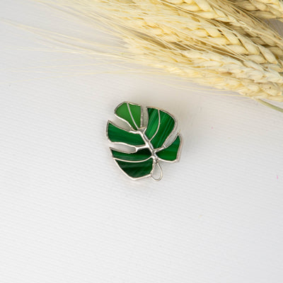 Stained glass monstera leaf brooch pin