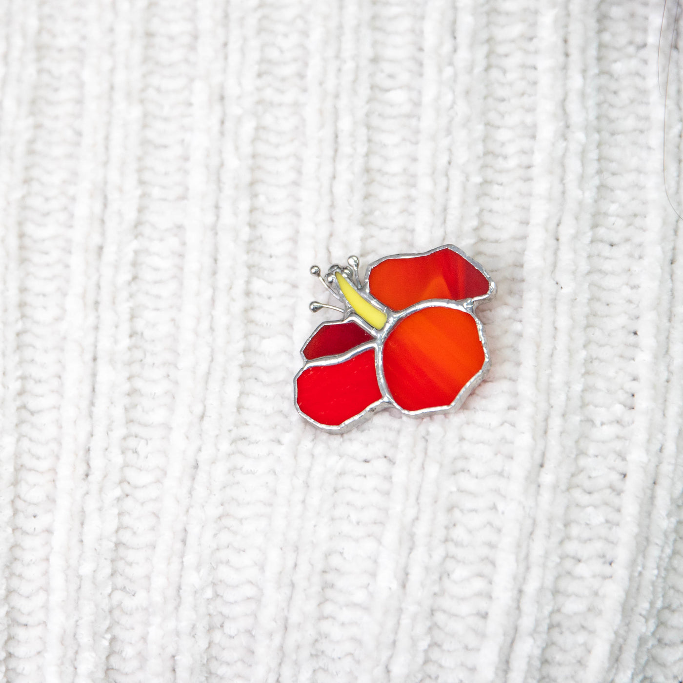Zoomed stained glass hibiscus brooch