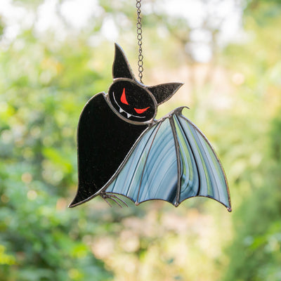 Stained glass black Halloween bat suncatcher