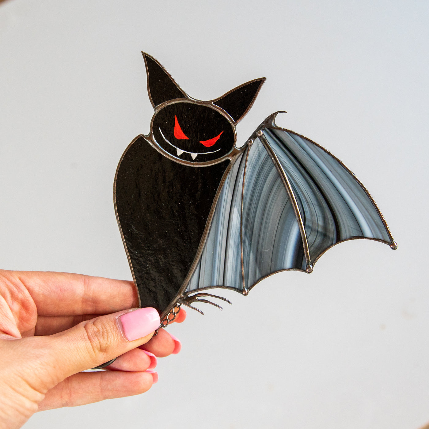 Stained glass black bat suncatcher for Halloween decor