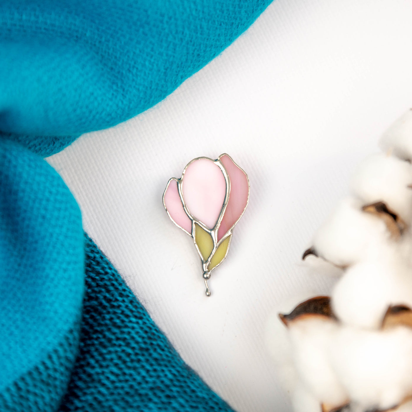 Stained glass magnolia flower brooch