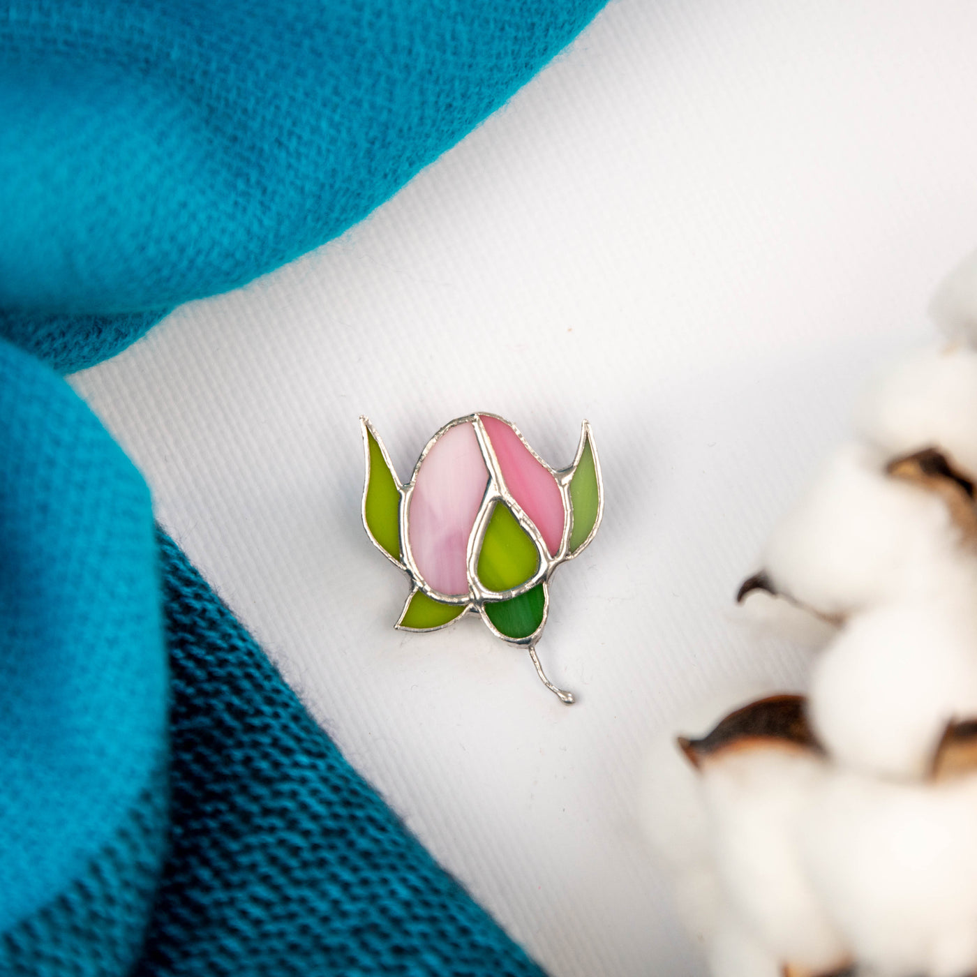 Stained glass peony brooch pin