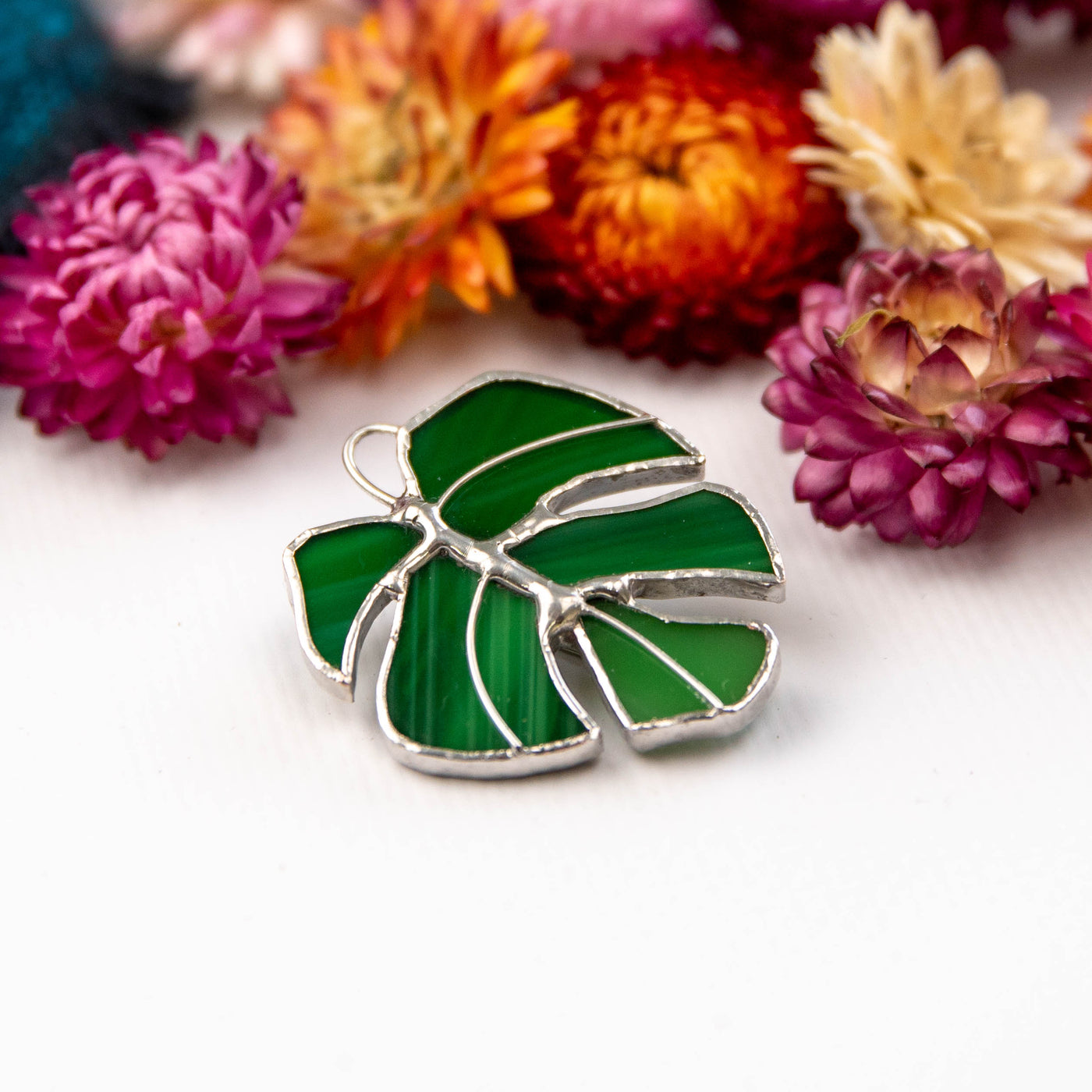 Stained glass monstera leaf pin