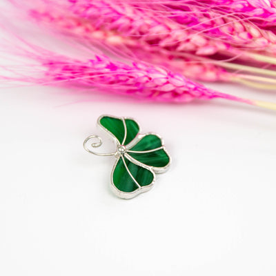 Stained glass three leaf clover brooch