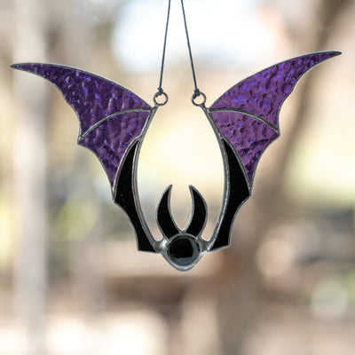 Stained glass purple-winged bat suncatcher