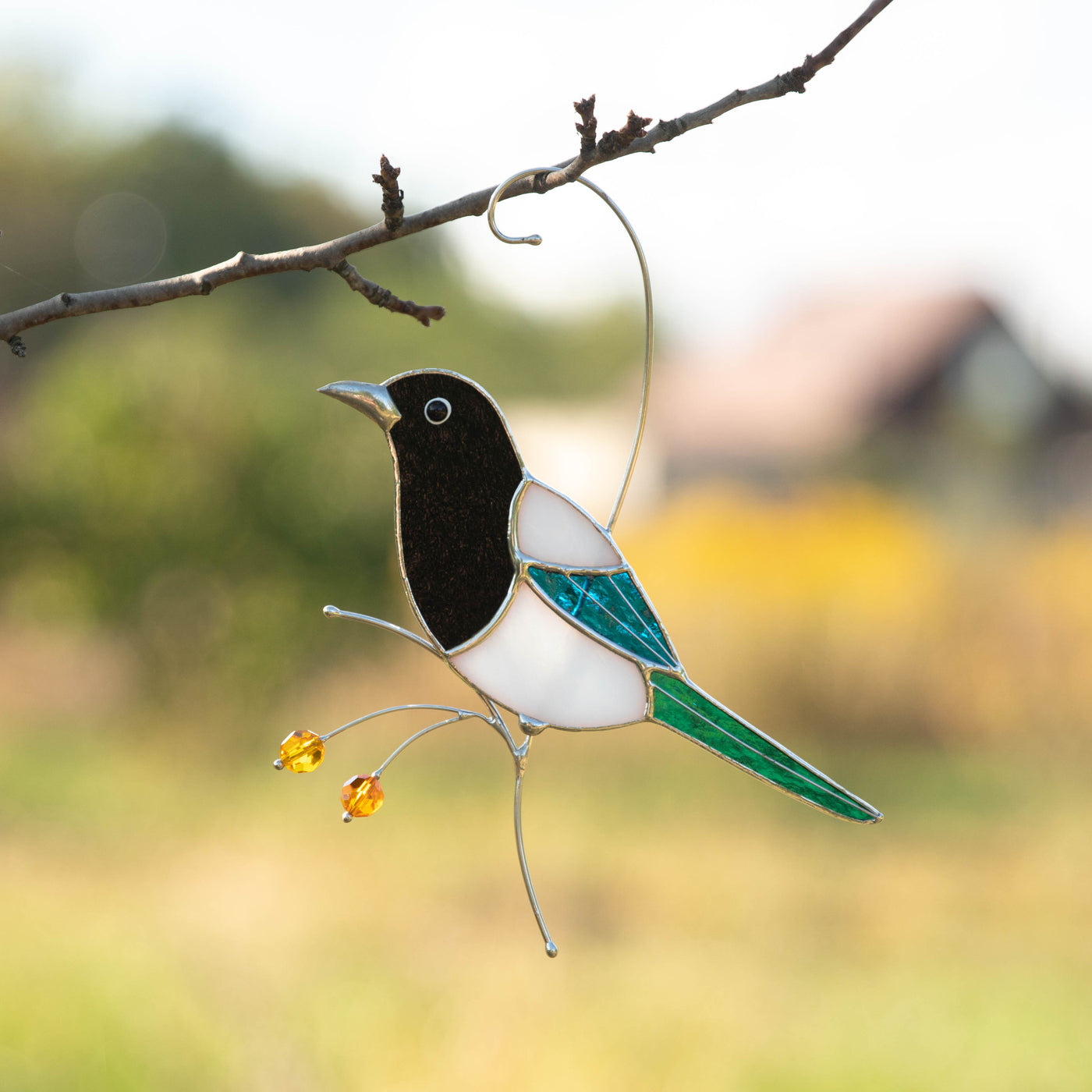 Stained glass side view magpie suncatcher
