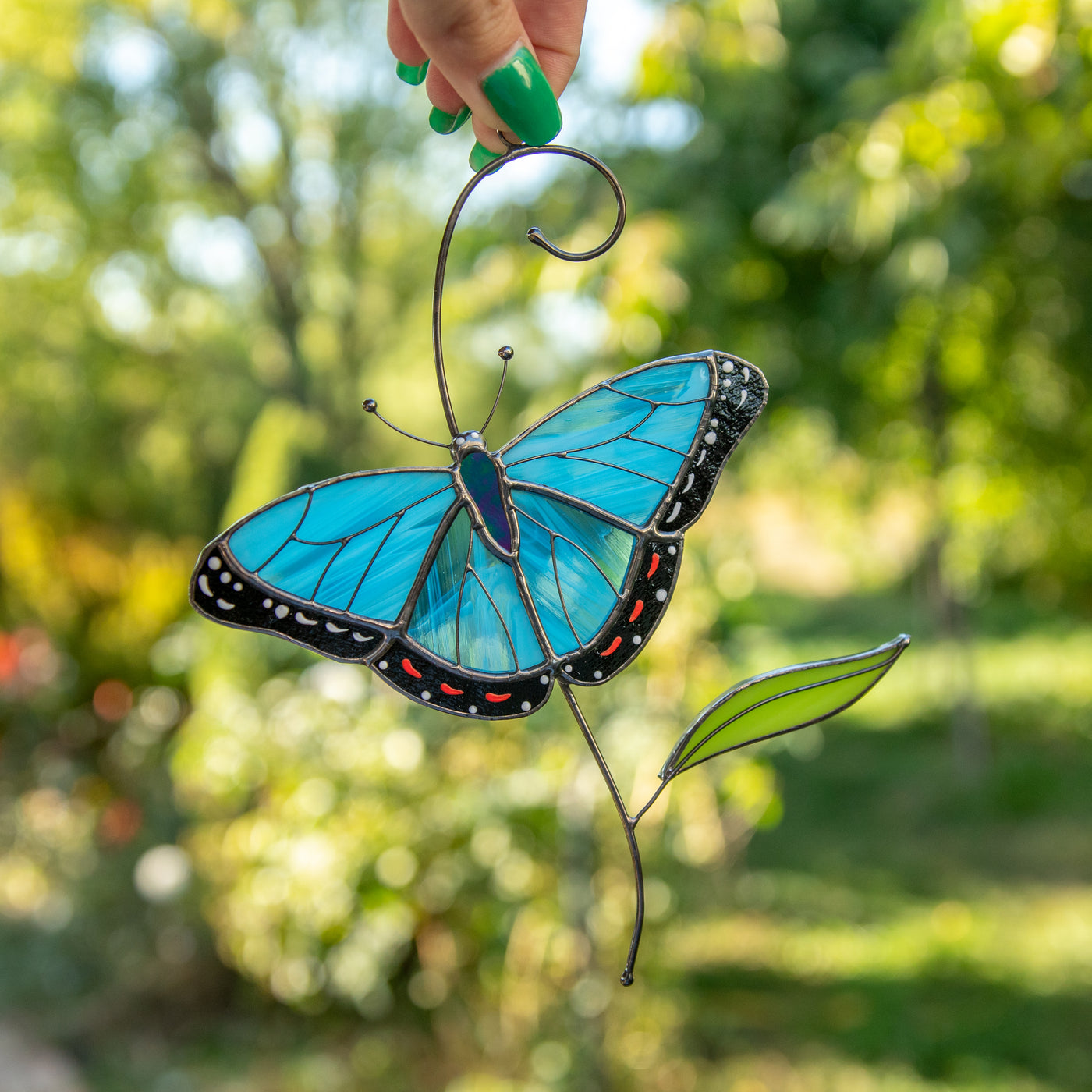 Morpho butterfly suncatcher of stained glass