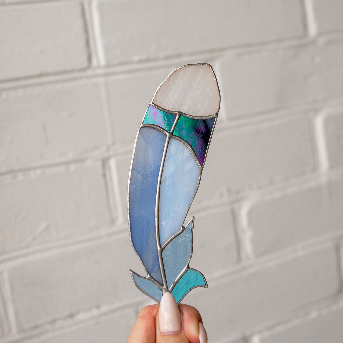 Bluejay feather suncatcher of stained glass