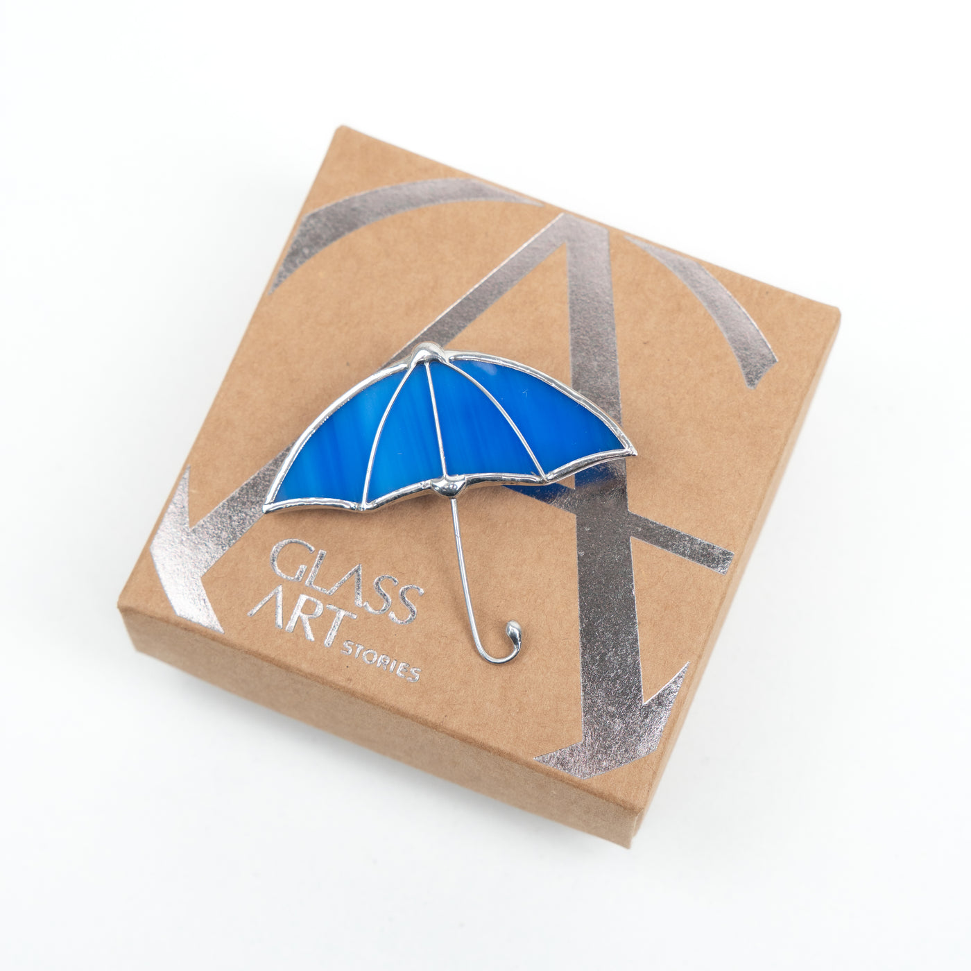 Blue umbrella brooch of stained glass