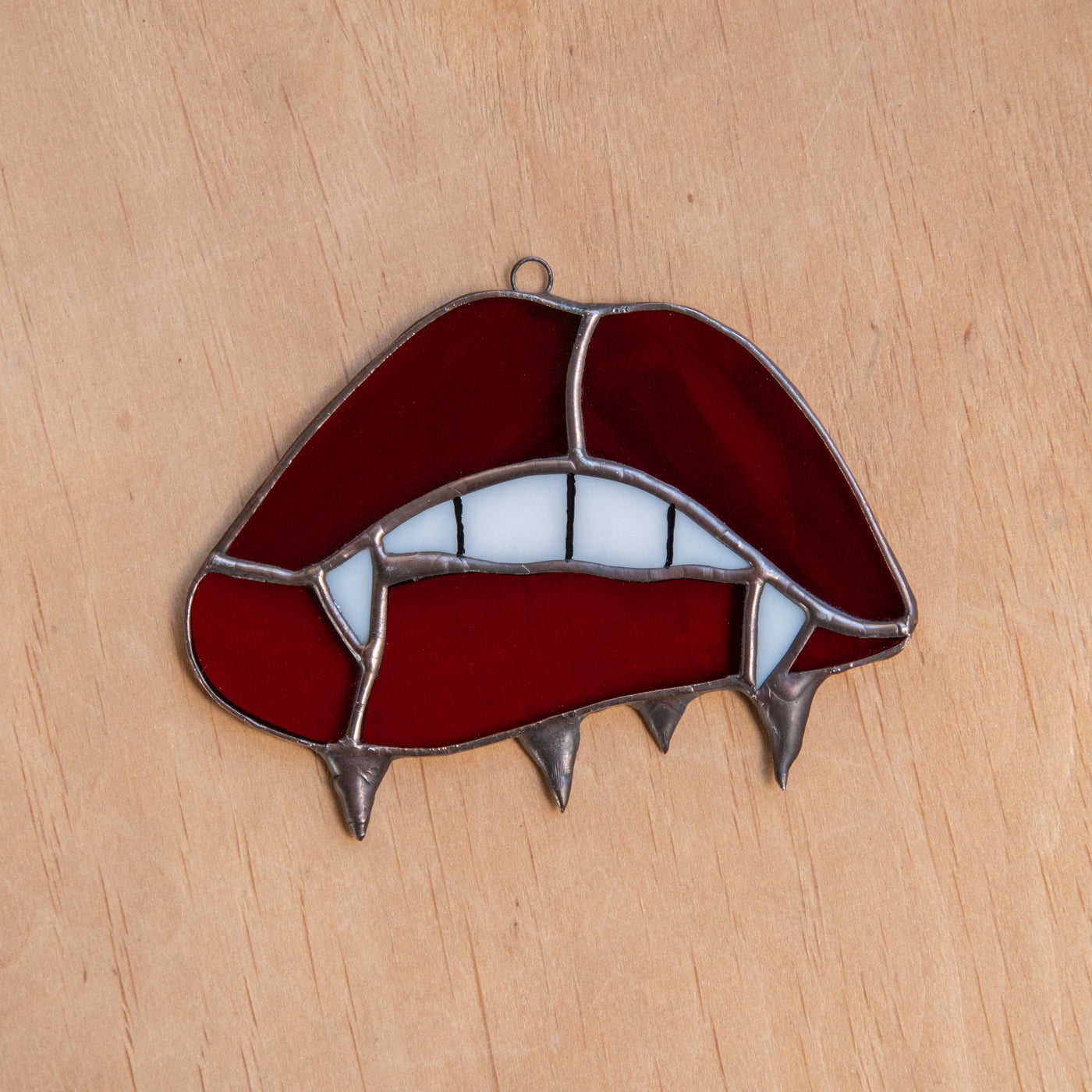Vamp lips stained glass suncatcher for spooky Halloween decor