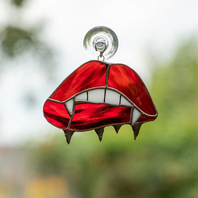 Stained glass vamp lips suncatcher for Halloween decor