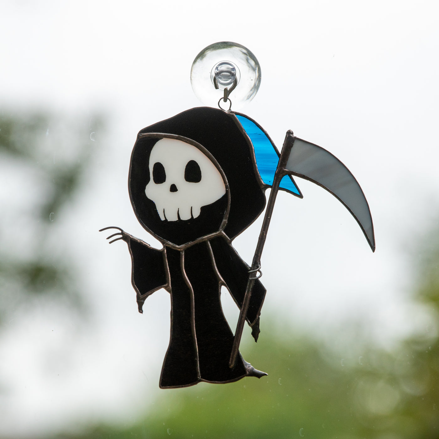 Stained glass Grim Reaper suncatcher for Halloween decor