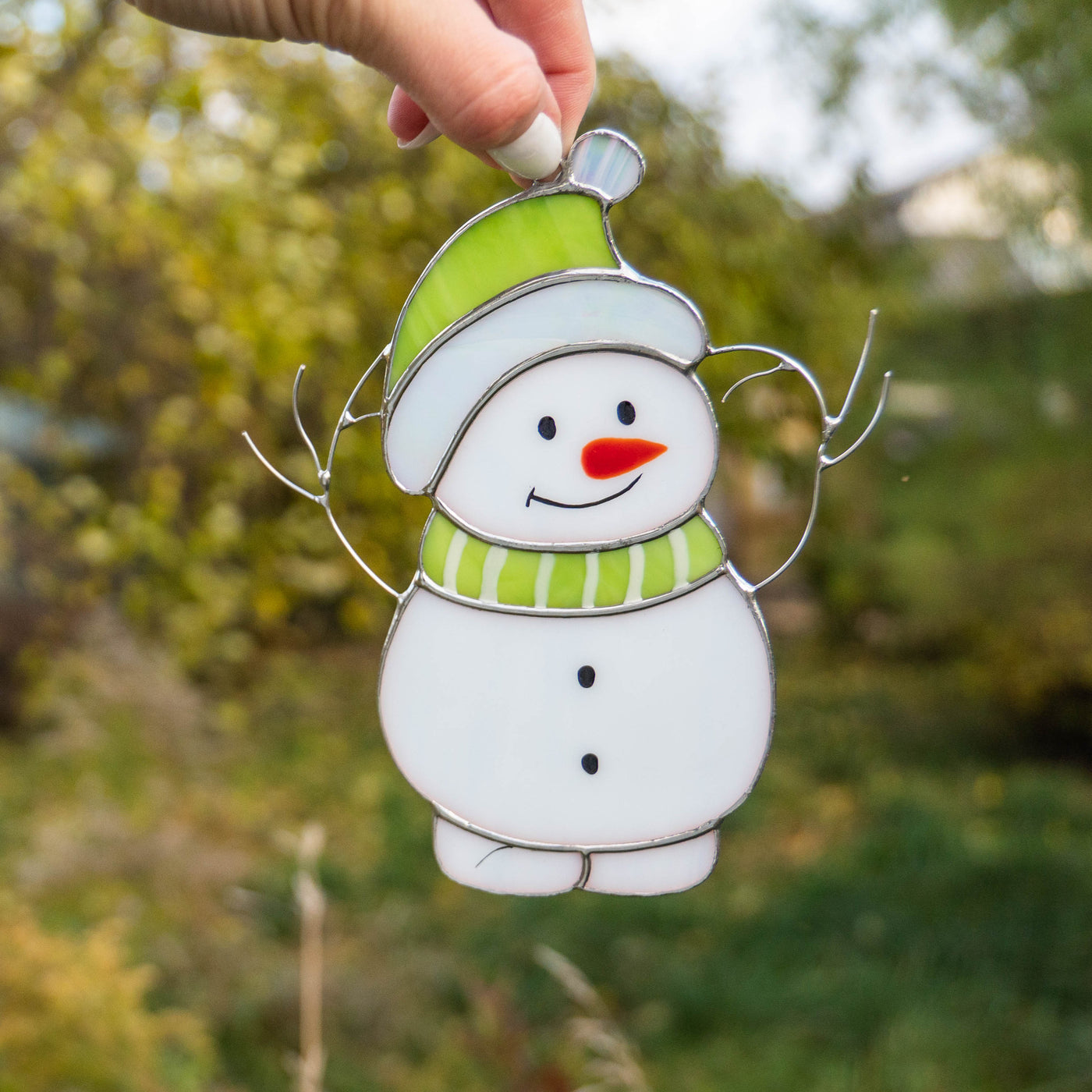 Stained glass snowman window suncatcher for Christmas party