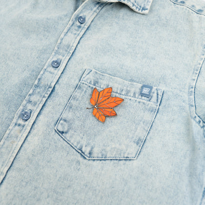 Stained glass orange maple leaf pin