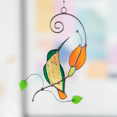 Stained Glass Bird Window Hangings SunCatcher, 9 x 7 1/2