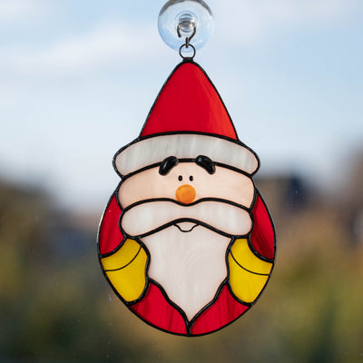Stained glass oval Santa Claus suncatcher for Christmas decoration