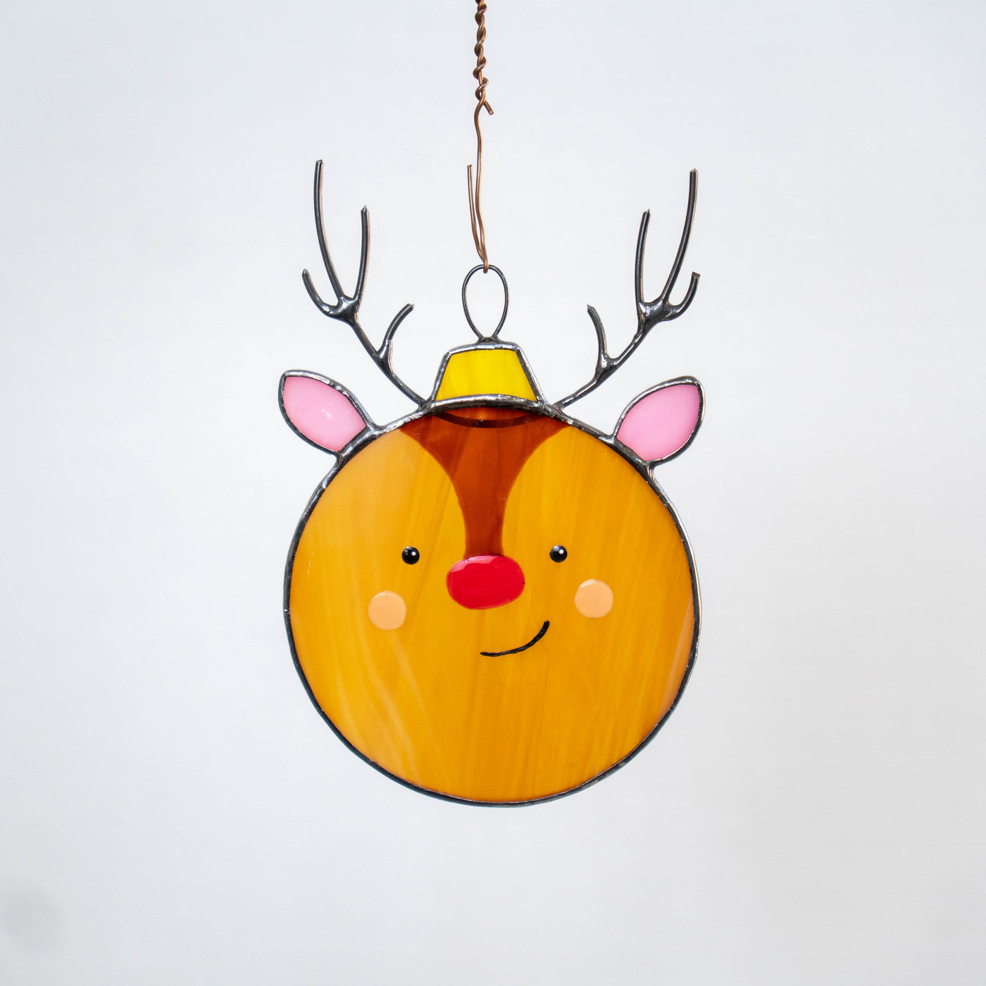 Stained glass round reindeer suncatcher