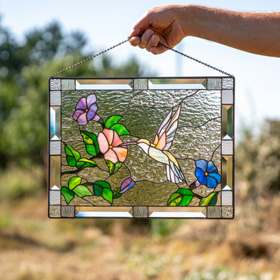 Hummingbird panel of stained glass for home decor