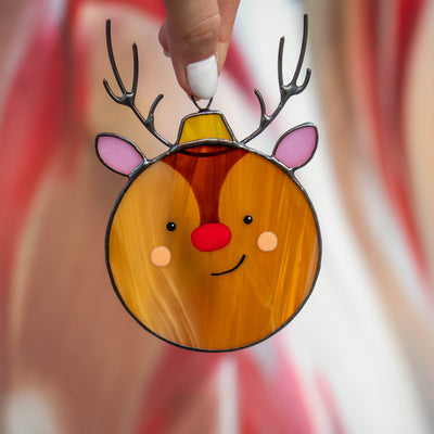Stained glass Christmas reindeer suncatcher