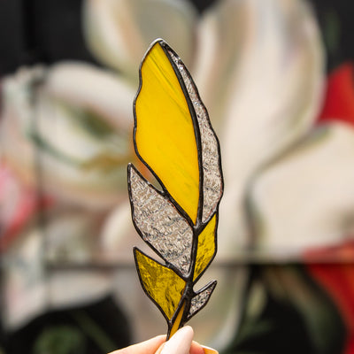 Yellow with clear parts feather suncatcher for window home decor
