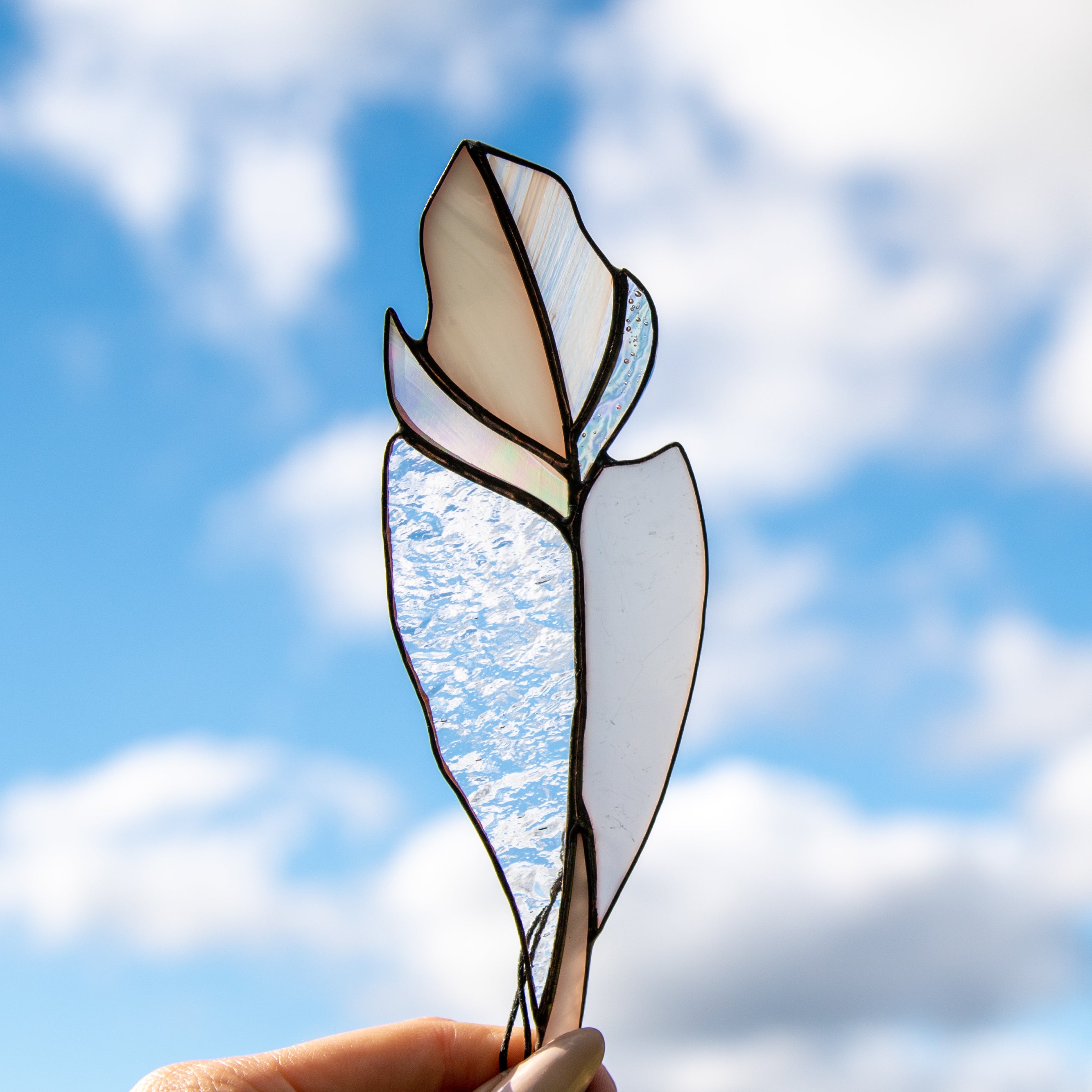 Stained glass clear  feather window hanging for home decor