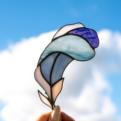 Stained glass blue feather suncatcher for window