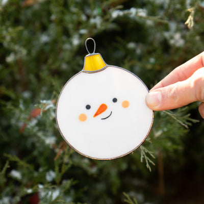Stained glass round snowman window hanging 