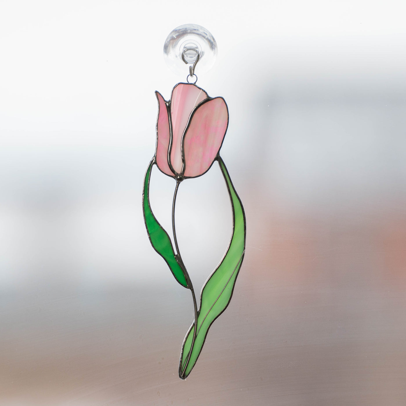 Pink tulip suncatcher of stained glass