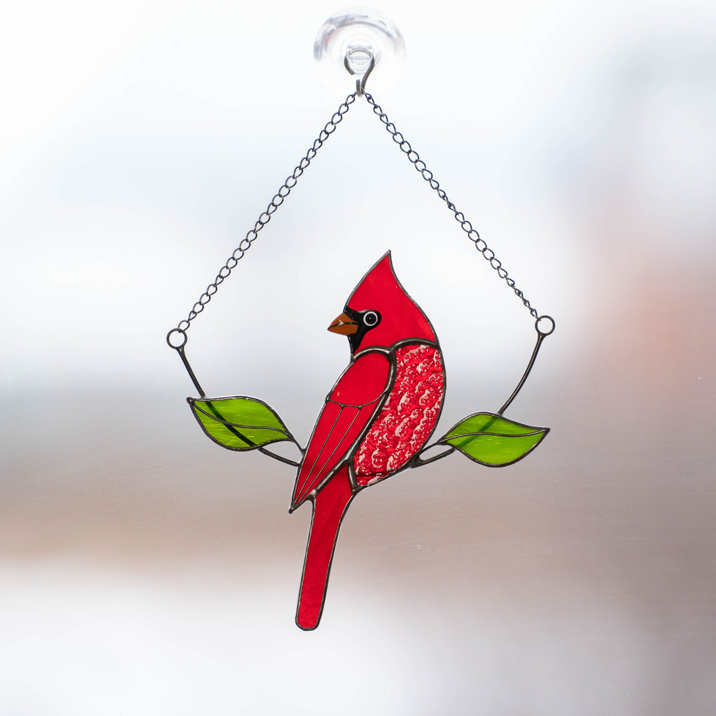 Stained Glass Cardinal Suncatcher, Red Bird
