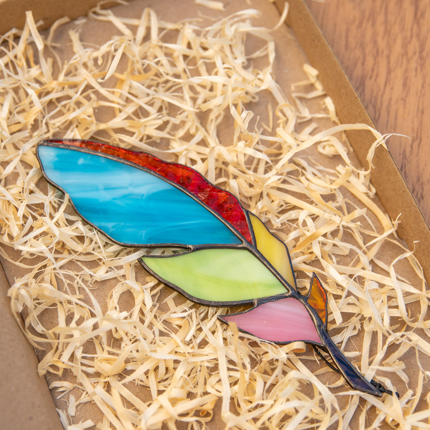 Stained glass colourful feather suncatcher for window