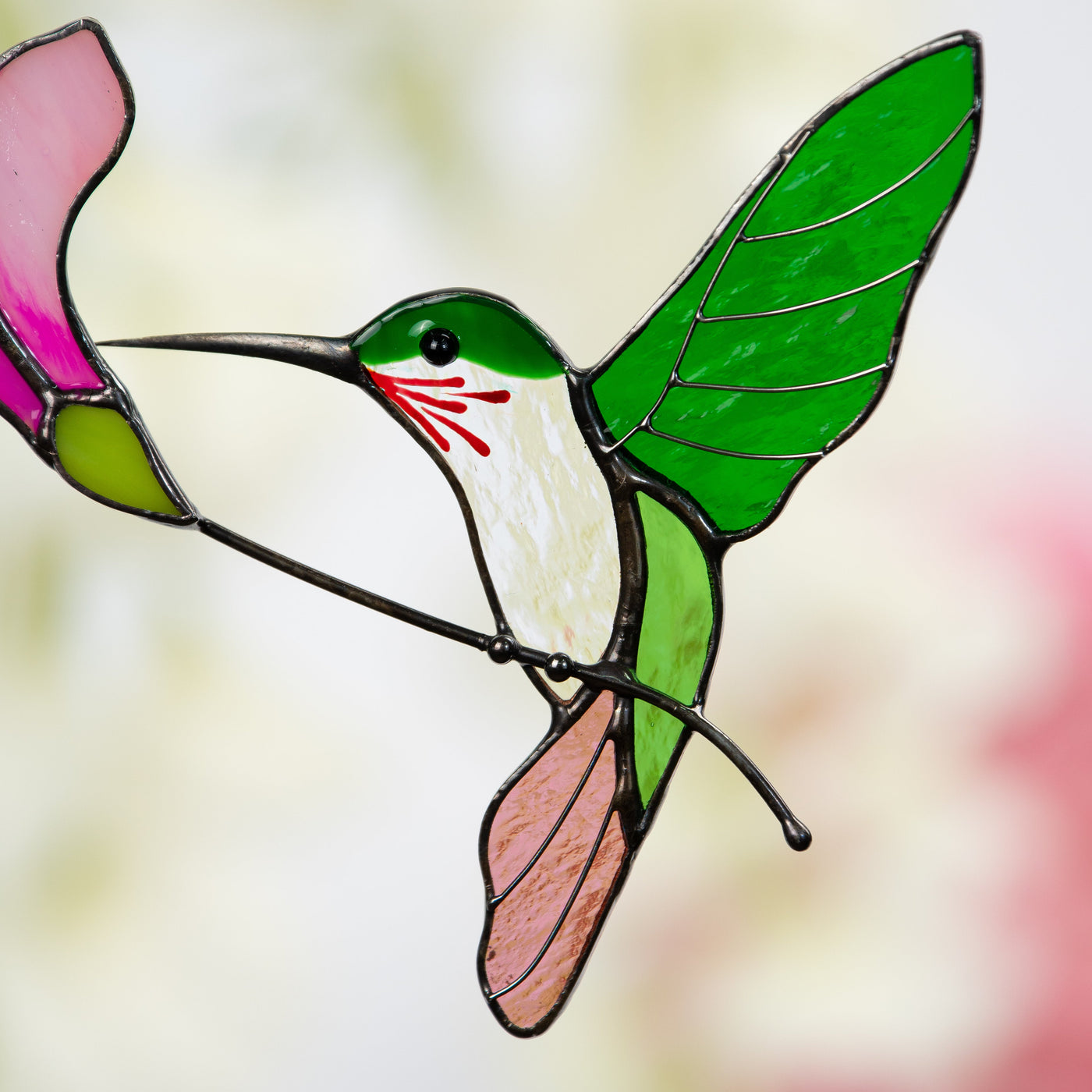 Zoomed stained glass hummingbird 
