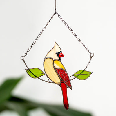 Female cardinal on the chain suncatcher