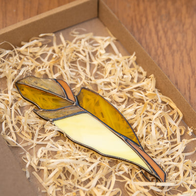 Stained glass yellow feather window hanging for home decor