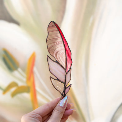 Stained glass pink and its shades feather suncatcher for window