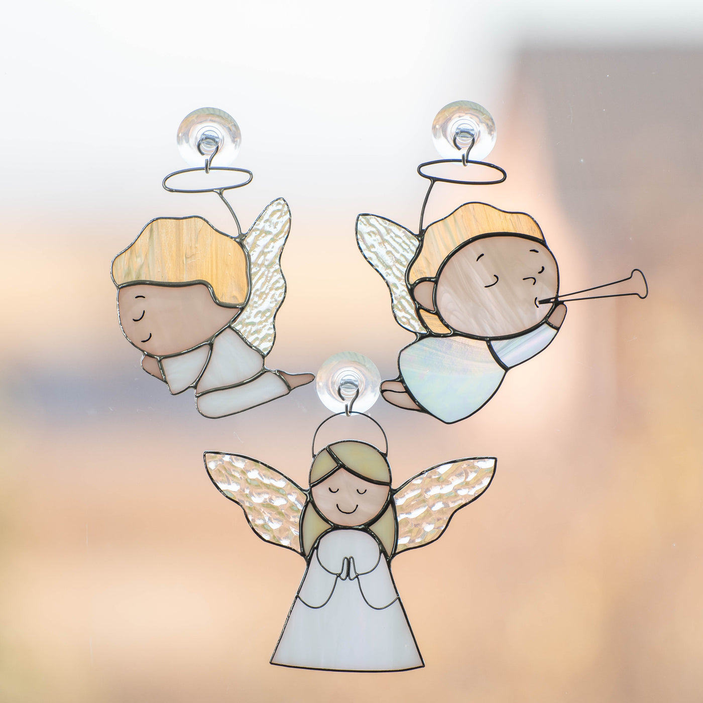 Set of three stained glass angels suncatchers