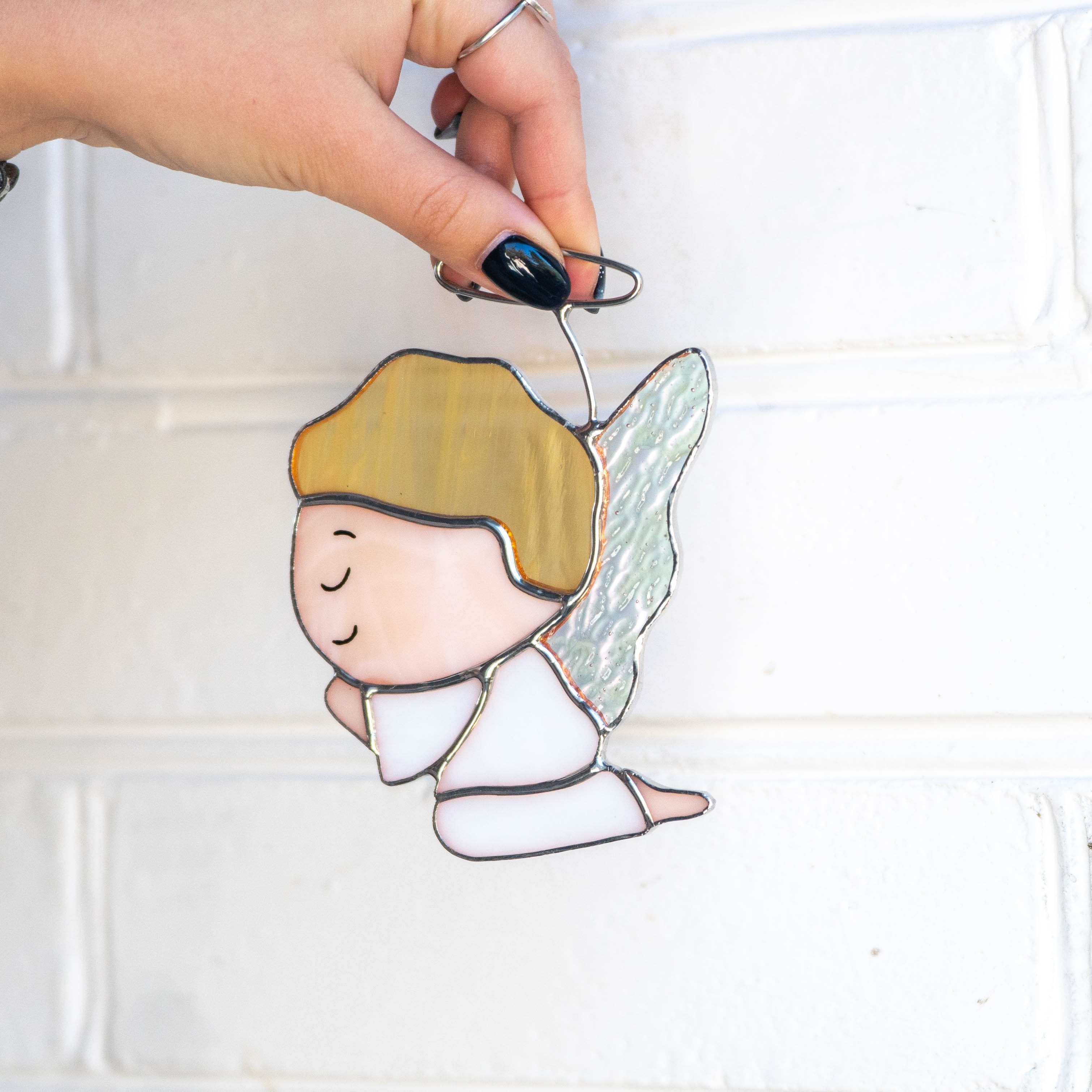 Stained glass angel boy suncatcher