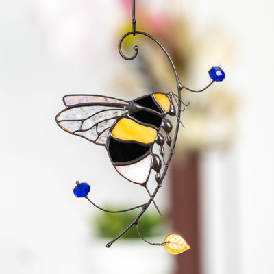 Bumblebee suncatcher of stained glass for window decor