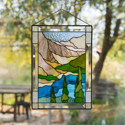 stained glass panel  with beveled edges of Banff national park landscape