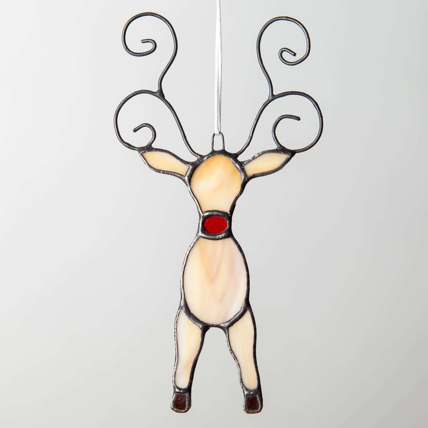 Stained glass reindeer window hanging for Christmas decor