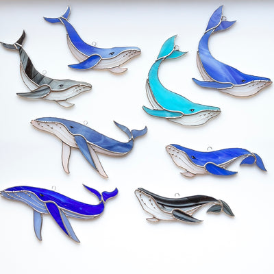 All possible variations of stained glass whales suncatchers