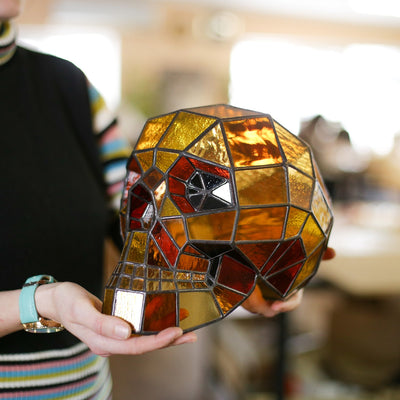 Ironman-coloured stained glass 3D human skull for Halloween