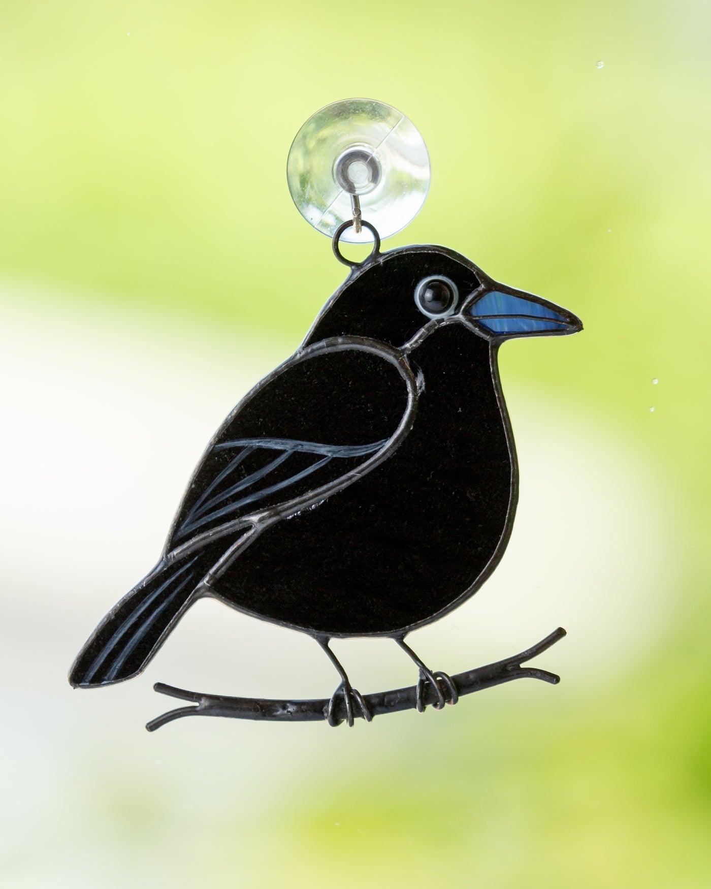 small black crow stained glass bird suncatcher 